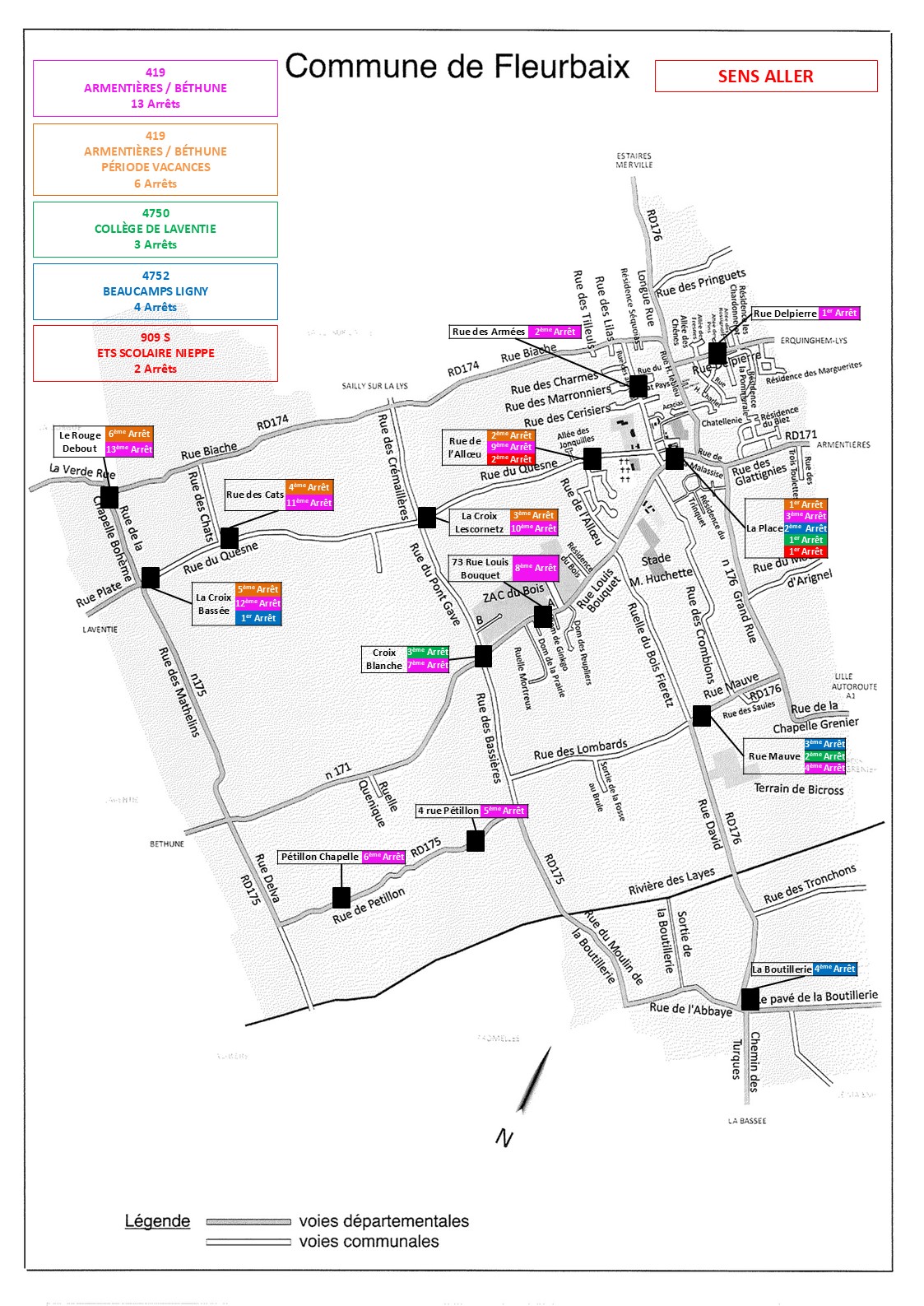CARTE BUS SENS ALLER LIGNES 419 4750 4752 909S